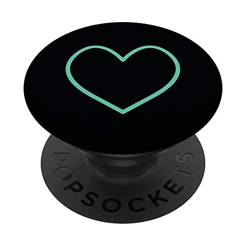 Teal Green Heart On Black PopSockets PopGrip: Swappable Grip for Phones & Tablets