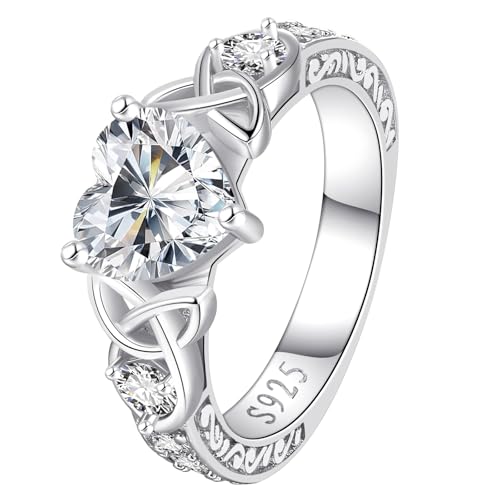 LOIPURI Moissanite Promise Rings for Her, 2CT D Color VVS1, Heart Shaped Celtic Knot, 925...