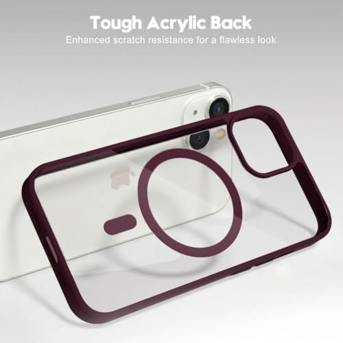Image of DIZORO iPhone 14 Case,Compatible with MagSafe, Non Yellow Military-Grade Drop Protection & Hard PC Back Cover Slim Transparent Anti-Scratch Shockproof Phone Case - Wine Red