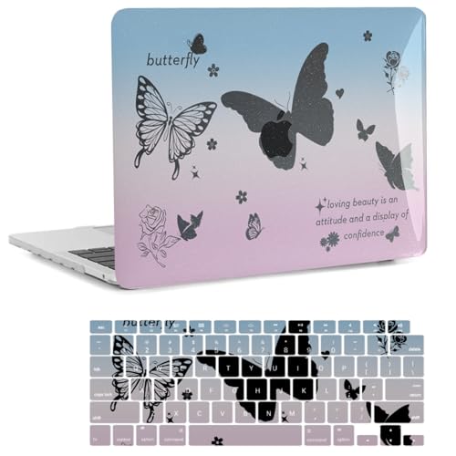 Funda MacBook Pro 16 M2 A2485 carcasa rígida ultradelgada diseño mariposas negras lavable