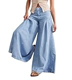 chouyatou Women's Y2k Baggy Jeans Boyfriend Culotte Jeans Flare Wide Leg Loose Denim Pants with Pockets (X-Large, Light Blue)