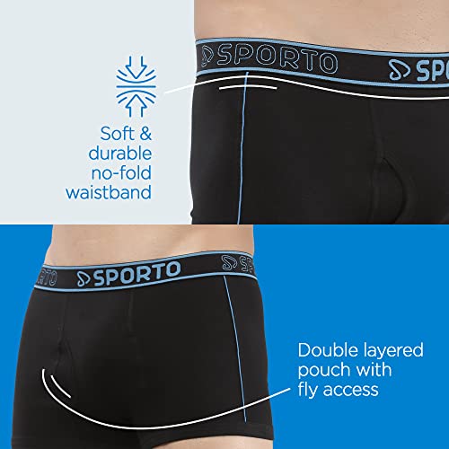Image of sporto Men's Mid-Rise Super Soft & Comfortable Solid Cotton Square Trunks with No-Fold & No-Pinch Elastic Waistband (Combo Pack)