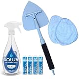 JAWS Glass and Mirror Cleaning Kit - Reaching Wand, Refillable Bottle, and 4 Refills for Spotless Shine
