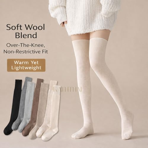 Image of Kaththai Wool Warm Thigh High Socks for Women | Soft & Breathable Knit Thermal Leg Warmers | Versatile Multi-Way Wear, Knee-Length | Winter & Fall Essential