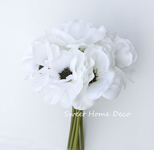 Sweet Home Deco 10’’ Blooming Peony And Anemone Silk Artificial Wedding Bridal Bouquet/Home Flower (No Pot Included) (White) #TOP1