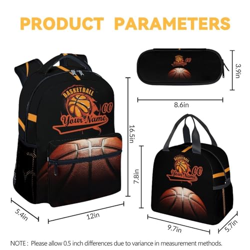 Personalized Basketball Backpack with Lunch Box and Pencil Case Set, 3 in 1 Matching Boys Black Backpacks Combo, Cool Bookbag and Pencil Case Bundle4