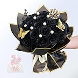 jabeick Glitter Roses Bouquet, Shiny Artificial Flowers with Stems DIY Fake Glitter Flowers Bouquet for Valentine's Day, Mother's Day, Anniversary, Graduation, Birthday, 24 Roses (Black)