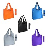 Aricsen 5 Pack 15x4.5x15 Inch Mixed Color Reusable Grocery Bags with Handles Bulk Heavy Duty, Shoppi