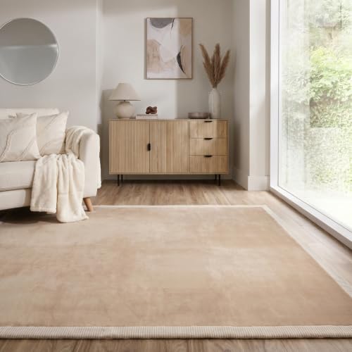 Image of OHS Contrast Border Rug Carpet Kitchen Rug, Cream/Natural - 120 x 170cm