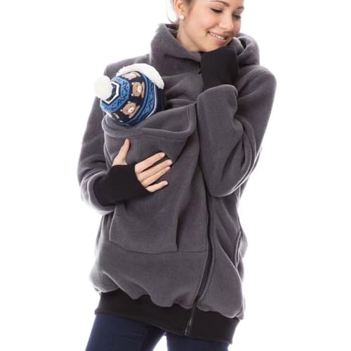 Image of Bocianelli Women Fleece Zip Up Maternity Winter Coat Thicken Pullover Sweatshirt Hoodie Jacket for Women Dark Grey