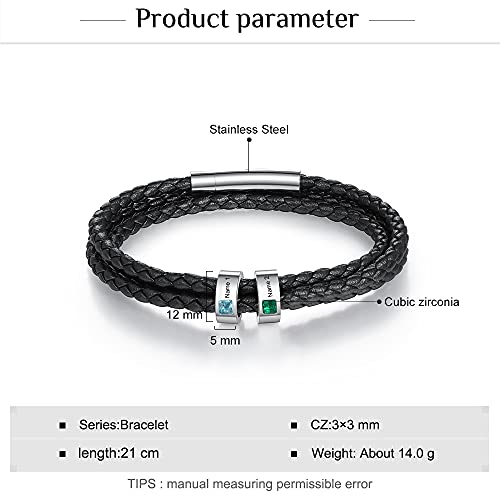 Personalized Men's Bracelet with 1-8 Names Custom Birthstone Bracelets for Men Customized Bracelet with Family Names Jewelry Gifts for Fathers Day3