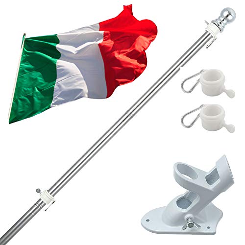 HORSE SECRET Fahnenmast aus Aluminium mit 180cm Fahnenmasthalter aus Edelstahl, Edelstahl Fahnenstange kit mit Drehbaren Ringen, inkl 150 * 90cm Italienische Flagge