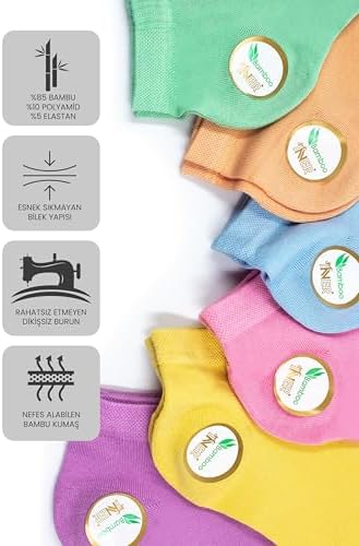 Just Inner 6'lı Set Kadın Bambu Patik Çorap - Dikişsiz Burun, Esnek, Dayanıklı, Nefes Alan, Çevre Dostu, Şık ve Hafif Tasarımlı, (Renkli - 36-40) - Görsel 3