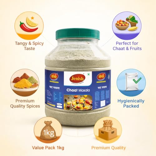 Image of Jenish Chat Masala Powder | Premium Spices Blend | Pure and Natural | Pack 1 | Fresh Natural Ingredients and Oils No Artificial Colours No Added Preservatives, 1 Kg, Multi Masala