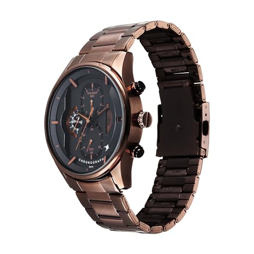 Image of Fastrack Opulence Quartz Chronograph Black Dial Brown Metal Strap Watch for Guys - NT3315KM02