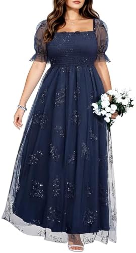 Plus Size Formal Dresses - Bridesmaid Leaf Embroidery with Sequin...