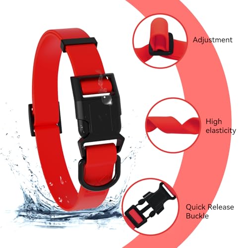Image of Waterproof Dog Collar, Easy to Clean Rubber Dog Collars with Quick Release Buckle Fits Small Medium or Large Dogs (Red, M (11.8-18.5 inch))