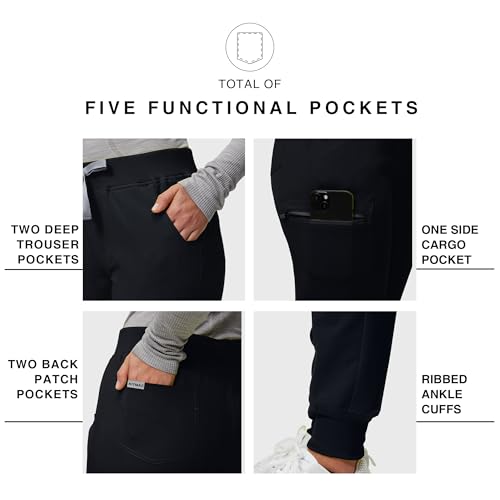 Image of Kitmaz Scrub Pants for Women - Mid Rise 4-Way Stretch Anti-Wrinkle Slim Fit Jogger Pants, Drawstring & 5 Pockets