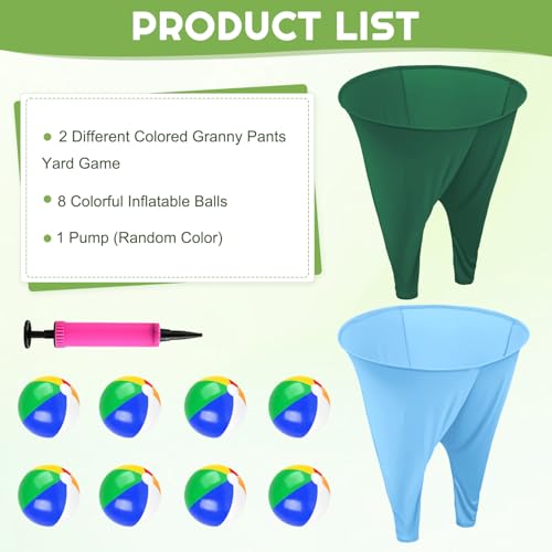 Image of Green Granny Pant Yard Game Set 2PCS Color Mixing Big Granny Pants Outdoor Game Baby Blue with 8 Bouncy Balls and 1 Air Pump (Random Colors) Big Pants Outdoor Games for Adults and Family