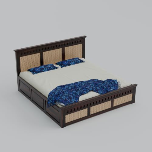 Image of Sheesham Wood Queen Size Bed with Storage Wooden Double Bed Cot Palang Furniture for Bedroom Living Room Home Hotel (Walnut Finish) 1 Year Warranty