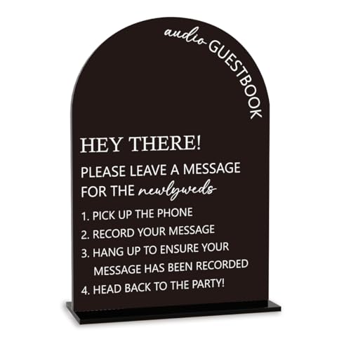 Audio Guest Book Sign, Wedding Engagement Bridal Shower Decor for Ceremony Party Reception Table Desk Decor Acrylic Sign (Black)