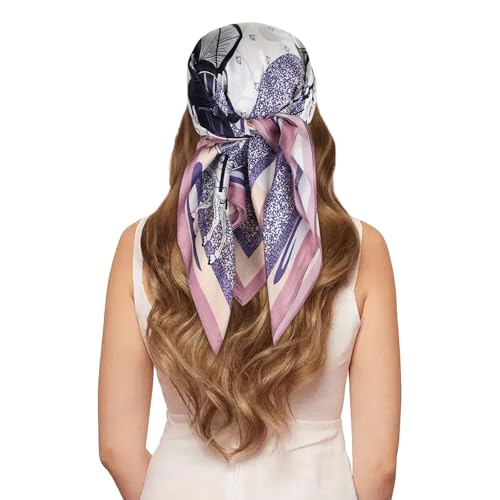EXTREE Silk Feeling Scarf Medium Square Satin Head Scarf Sleeping Hair Wrapping for Women 27.5 × 27.5 inches Purple Carriag