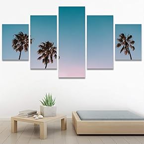 SIGNWIN 5 Panel Canvas Wall Art Palm Tree...