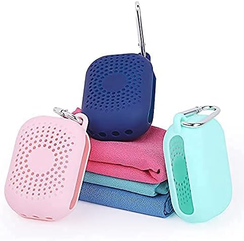 OWNIX microfibre gym, travel and camping cooling towel in a unique silicone case for home exercise, golf, yoga camping, hiking, cycling and running with instant cooling effect (Blue)