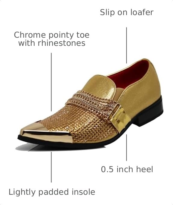 Image of Enzo Romeo Crisino Men Rhinestone Chrome Toe Suede Pointy Buckle Dress Loafer Slip On Shoes