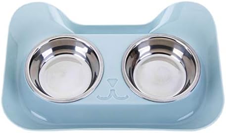 Hovico Dog Cat Bowls Set with Double Stainless Steel Feeder Bowls and Wider Non Skid Spill Proof Silicone Mat, Pet Feeder Bowls Small…