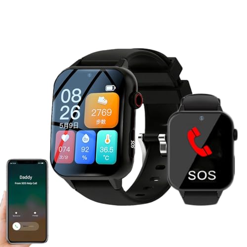 JSMDLN Reloj Inteligente HD De 1.83'' con Detección De Caídas para Personas Mayores: Alerta Sos,Rastreador GPS,Llamada De Emergencia,Monitoreo De Salud,Varios Idiomas,para Personas Mayores Black