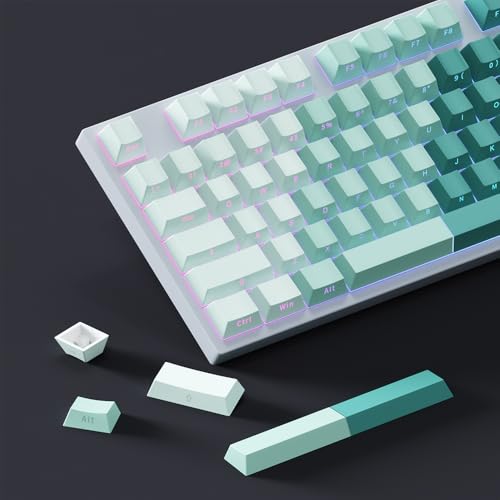 AKepopery Gradient Keycap Side-Print Shine-Through PBT Keycaps, 121 Keys Cherry Profile, Transparent Spacebar Strip, for MX Switches, for Keyboards with LED Facing South (Gradient Green) — view 5