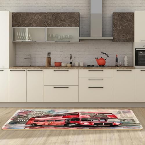 Alfombrillas de cocina para pasillo y lavandería con estampado autobús de Londres 3