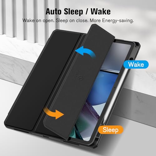 Image of Fintie Hybrid Slim Case for iPad Air 13-inch (M2) 2024, [Built-in Pencil Holder] Shockproof Cover with Clear Transparent Back Shell, Black