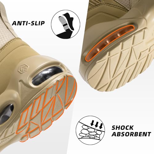 Image of Military Tactical Boots Men Wide Waterproof 6 Inches | Non Slip Side-Zip Combat Hiking Work Boots Lightweight Durable