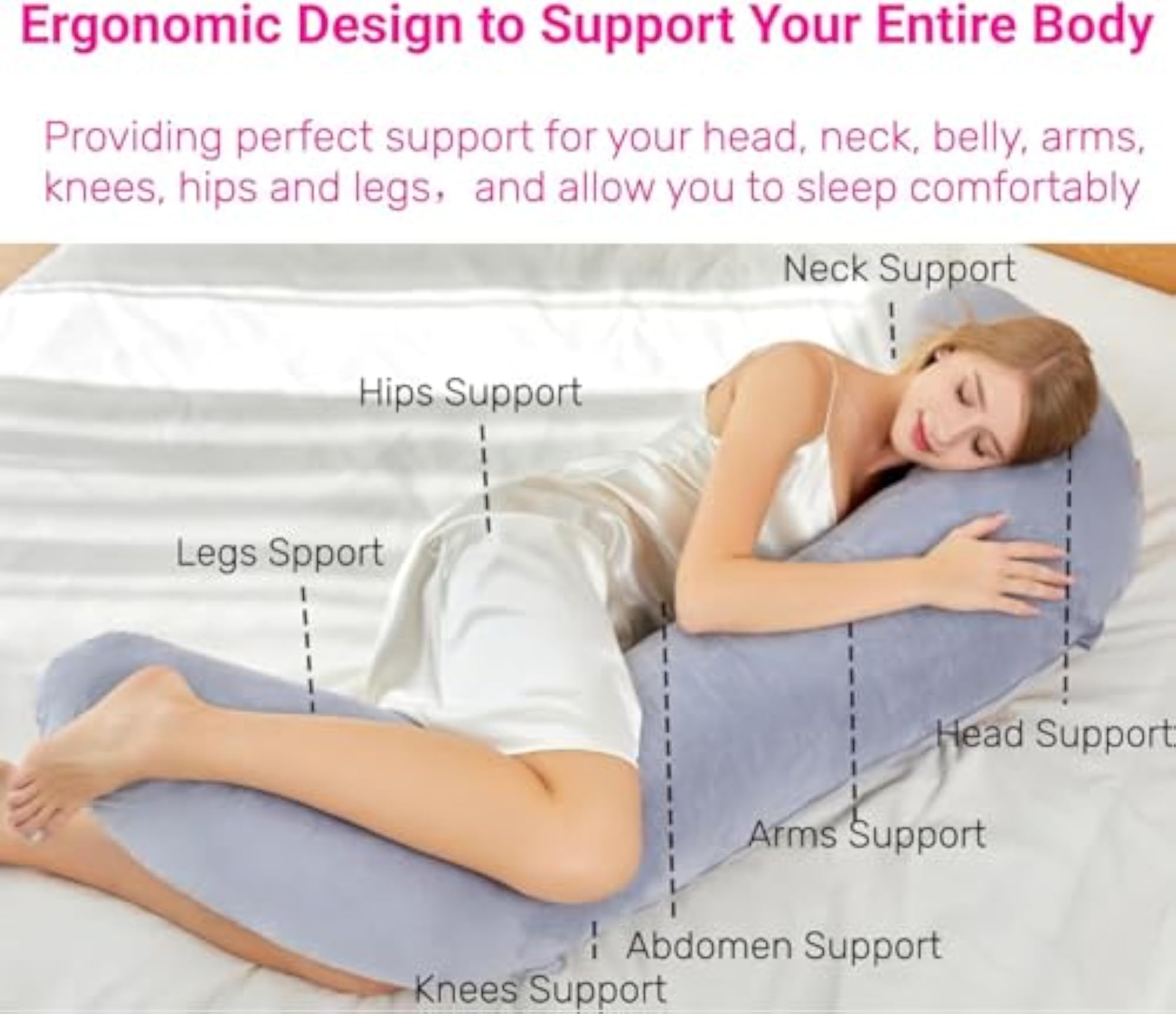 I Shape Pregnancy Pillow for Full Body Support, Grey