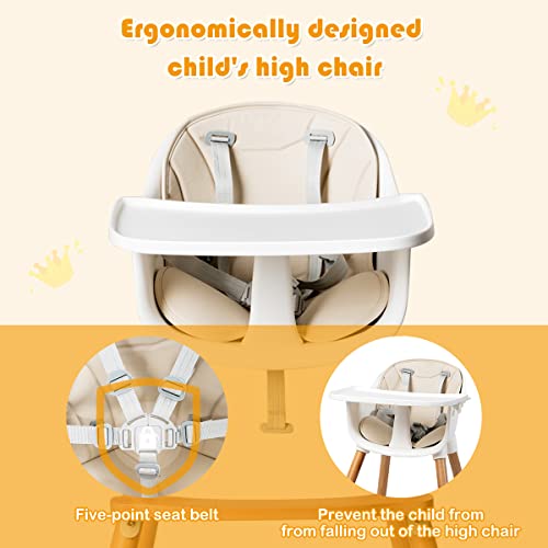 Maxmass Adjustable Baby High Chair, Toddler Dining Seats with 5-Point Safety Belt, Removable Tray, PU Cushion and Beech Feet, Booster Seats for 6 Months to 3 Years - Image 3