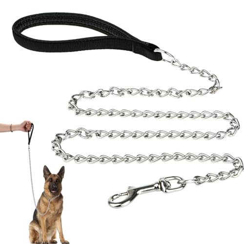 Guinzaglio per Cani,Guinzaglio per Cani in Metallo Resistente, Catena da 120 cm a Prova di Masticazione con Impugnatura Morbida Imbottita per Cani di Taglia Grande e Media (120cm*3mm)