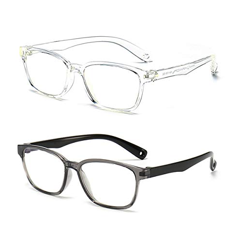 Image of Kids Blue Light Blocking Glasses 2 Pack, Anti Eyestrain & UV Protection, Computer Gaming TV Phone Glasses for Boys Girls Age 3-9 (Clear+ Transparent Black)