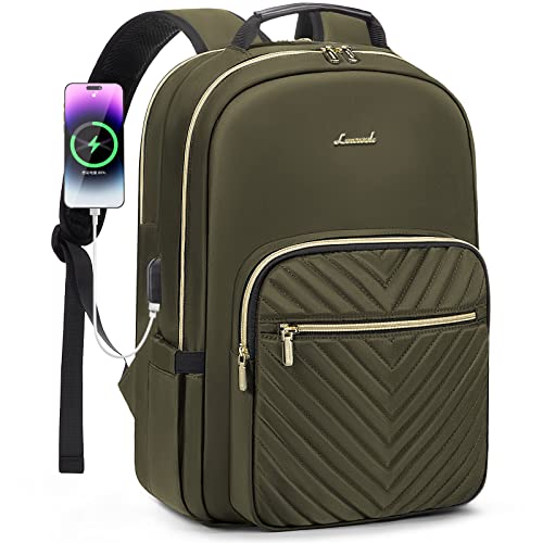 Lovevook Laptop Backpack For Women 15.6 Inch,Cute Womens Travel Backpack Purse,Professional Laptop Computer Bag,Waterproof Work Business College Teacher Bags Carry On Backpack With Usb Port,Army Green #TOP5