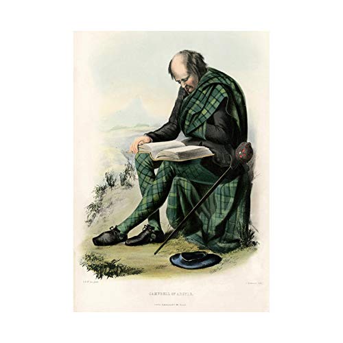 Wee Blue Coo Painting Highland Clan Scotland Tartan Campbell Argyll Wall Art Print