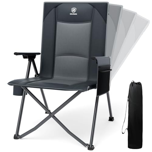 EVER ADVANCED Campingstuhl Faltbar Rückenverstellbar in 4 Positionen 160KG Belastbar, Klappstuhl Recliner Campingstuhl Klappbar mit Seitentasche & Getränkehalter, Angelstuhl für Camping Garten Balkon