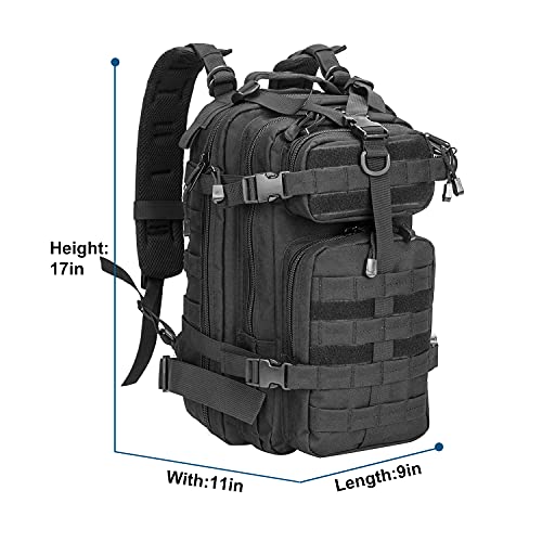 Greencity Army Tactical Backpack Military Assault Pack Flag Patch Outdoors Bug Out Bag Small Rucksack Molle Bag 30L，Black #TOP6