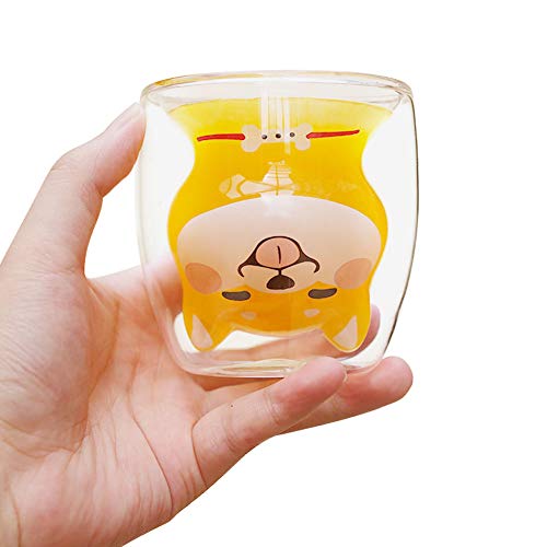 ANBET petit déjeuner tasse résistant à la chaleur double paroi verre tasse mignon Shiba Inu lait tasse tasse verres à eau tasse cadeau pour les garçons et les filles Cover