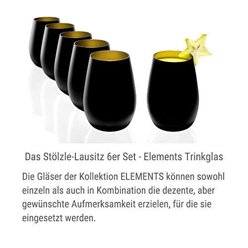 Stölzle Lausitz Wassergläser Elements metallic Schwarz/Gold 6er-Set 465 ml – Allroundgläser für Wasser, Saft & Cocktails – Hochwertige Trinkgläser aus Kristallglas – Spülmaschinengeeignet & stoßfest