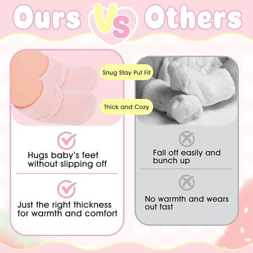 8 Pairs Newborn Socks Thick Cotton Terry Turn Cuff Baby Socks 0-6 Months Cute Gifts for Preemie Infant Girl Boy3