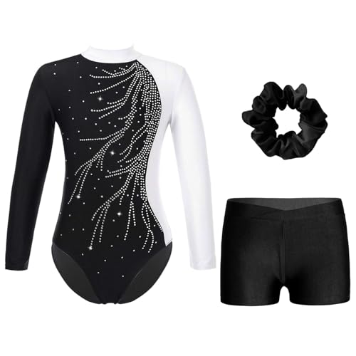 Oyolan Enfant Fille Justaucorps Gymnastique avec Short Ensemble Gym Tenue Patinage Danse Costume Spectacle A Blanc 13-14 ans