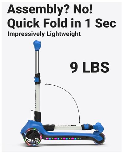 ELECOSMOS Safe Electric Scooter for Kids 4+, Balance for Beginner, Thumb Throttle, Flash Deck, Extra Wide Light Up Big Wheels, Adjustable Heights, 5 MPH Safe Speed, UL2272 Certified