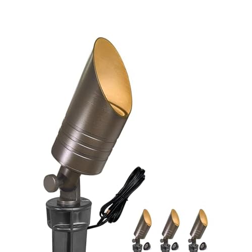 MALORY Brass Landscape Spot Lights,12V AC/DC Low Voltage LED Landscape Lighting,Waterproof Spot Up Light for Garden,Patio and Yard (S05-Bronze, 4-Pack with Bulb) 4-Pack With Bulb S05-Bronze