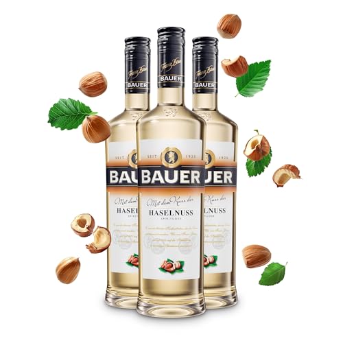 Bauer Haselnuss Schnaps - Kuss der Haselnuss Obstbrand - Haselnüsse in ihrer vollendeten Form - Spirituosen aus Österreich seit 1920 - Geschenk Idee (3 x 1L)